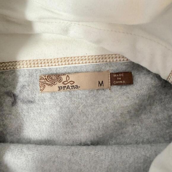 prAna Sweater Women's M Lucia Wool Blend Ivory Pullover Stripe Drawstring Logo - Picture 8 of 10